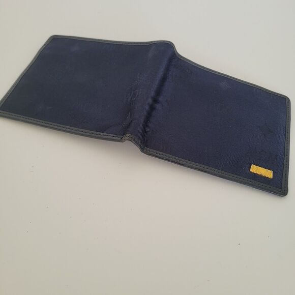 MCM Vintage Men's Wallet Card Case Leather Designer Bifold Signature Navy Blue - Picture 12 of 14